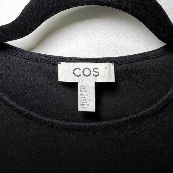 COS women Black Puff Sleeve Cotton Jersey Top Statement minimalist Sleeves in S - Picture 5 of 10